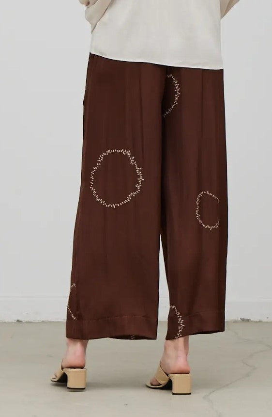 Dotted Circle Printed Satin Wide Leg Pant - Cacao