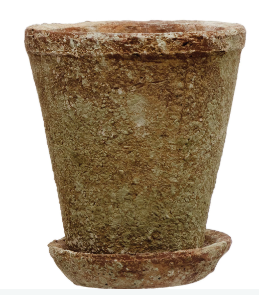 Distressed Cement Planter with Saucer - Small