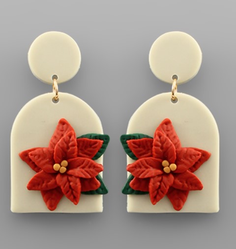 Christmas Poinsettia Clay Earrings - Multi