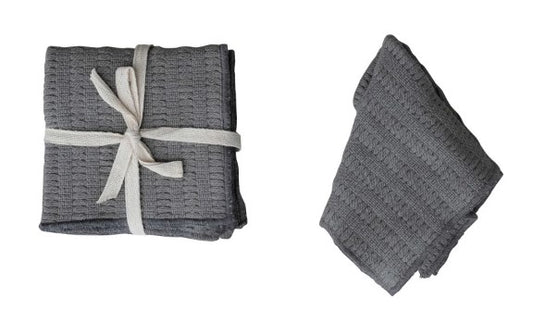 Square Woven Cotton Slub Dish Towels - Set of 3 - Gray