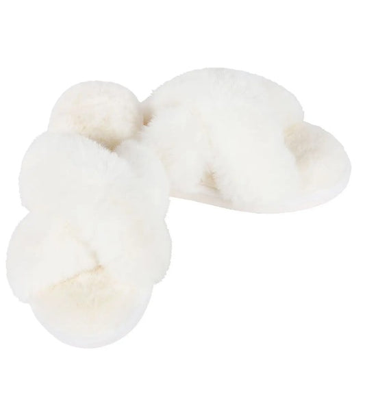 Fur Open Toe Plush Slipper - White
