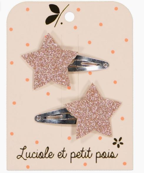 Luciole et Petit Pois - Star Hair Clips - Rose Glitter