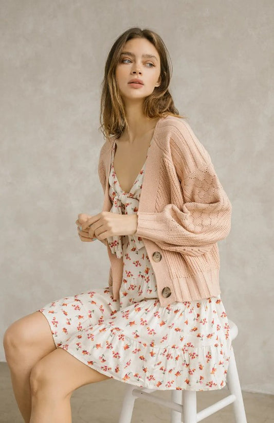 Oversized Ribbed Knit Cardigan - Pink