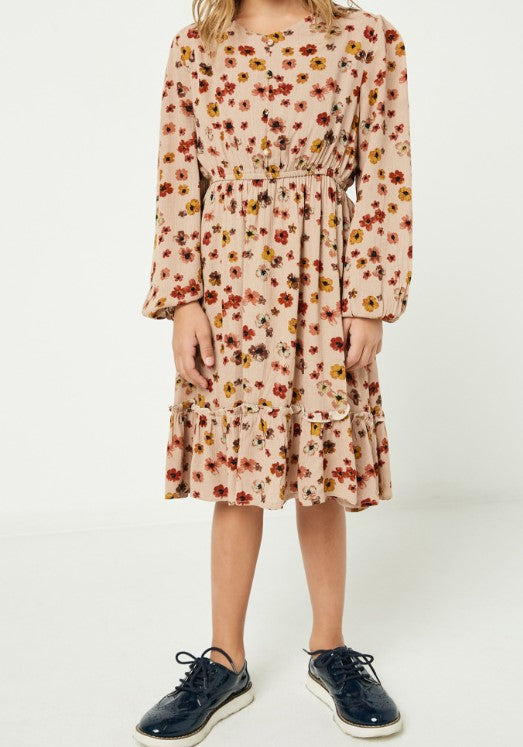 Girl's Floral Dress - Taupe
