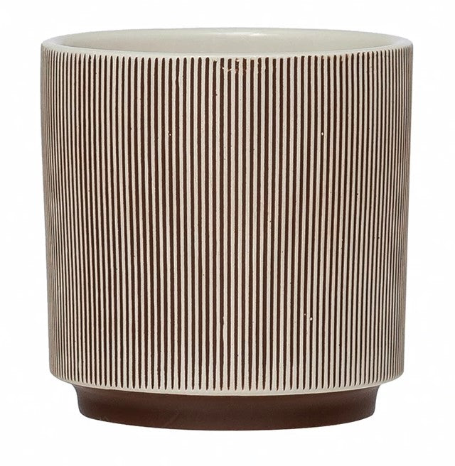 Bloomingville - Textured Stoneware Planter - Brown/Cream