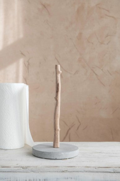 Mango Wood + Concrete Paper Towel Holder
