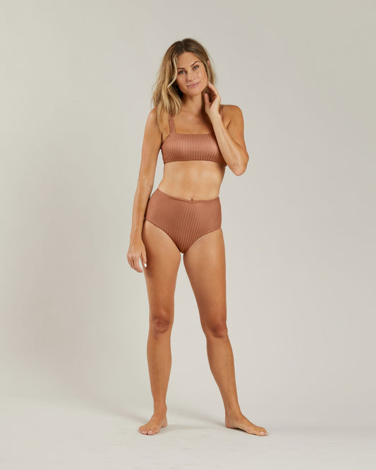 Rylee + Cru - High-Waisted Bikini Bottom - Rust- Women's