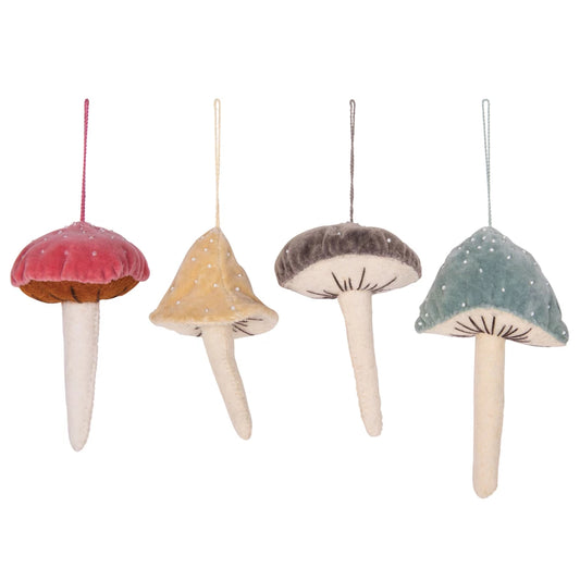 Velvet Beaded Mushroom Ornament