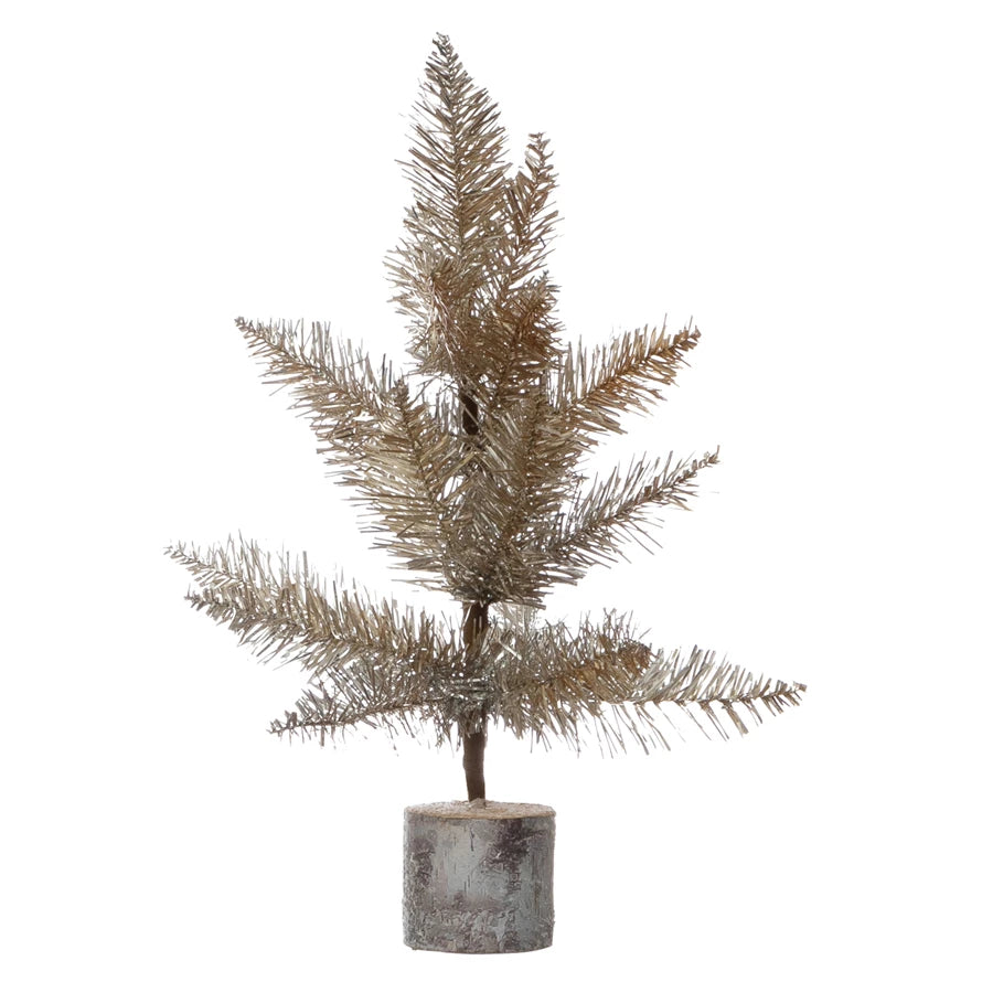 Tinsel Tree with Wood Slice Base - Small