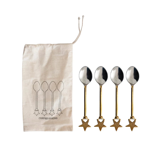 Stainless Steel + Brass Spoons - Set of 4