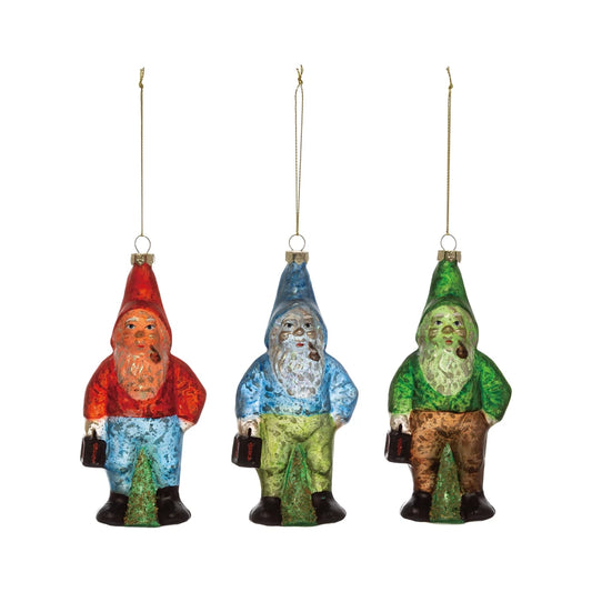 Hand - Painted Mercury Glass Gardening Gnome Ornament